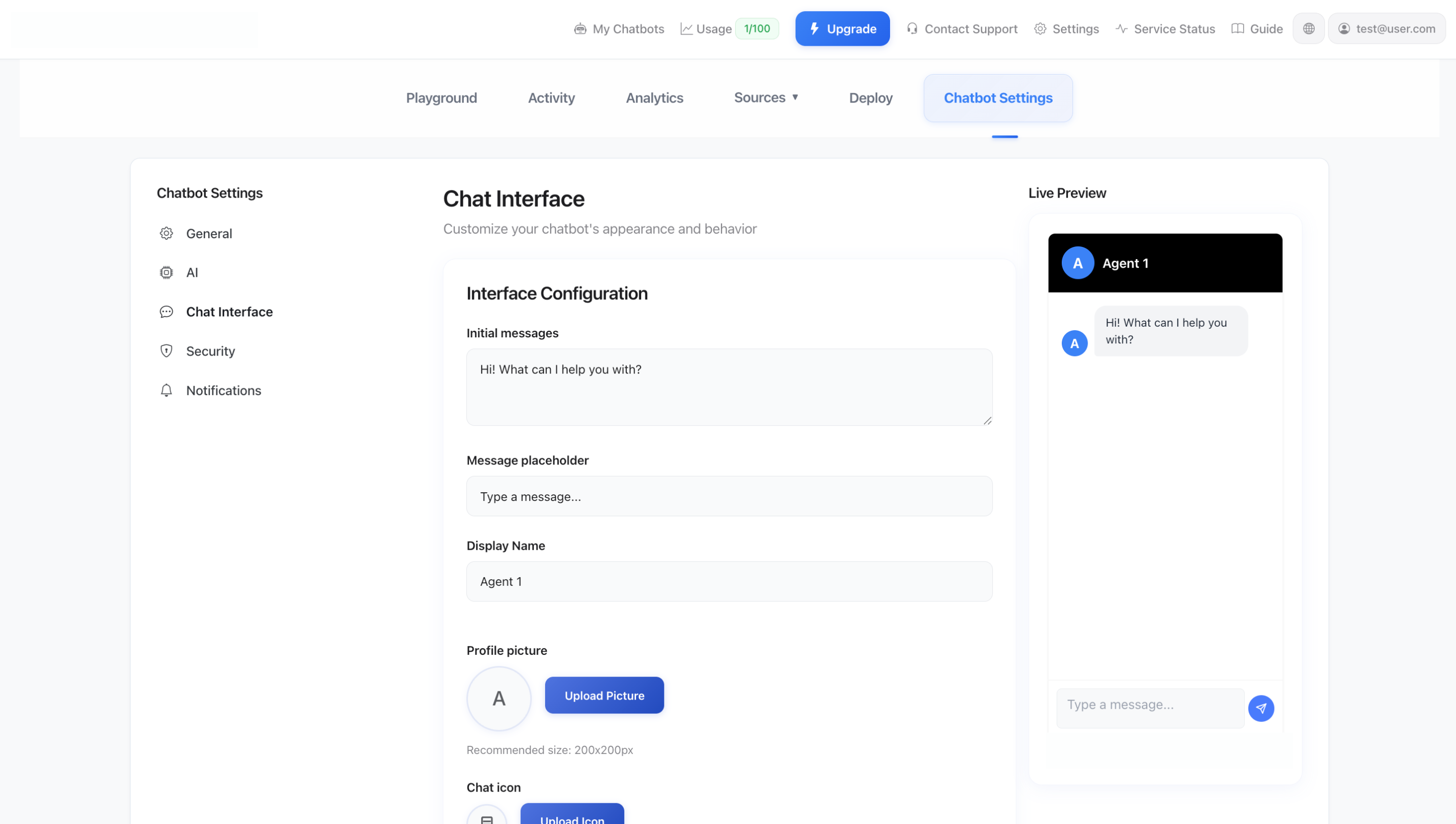 Paramètres de l'interface de chat