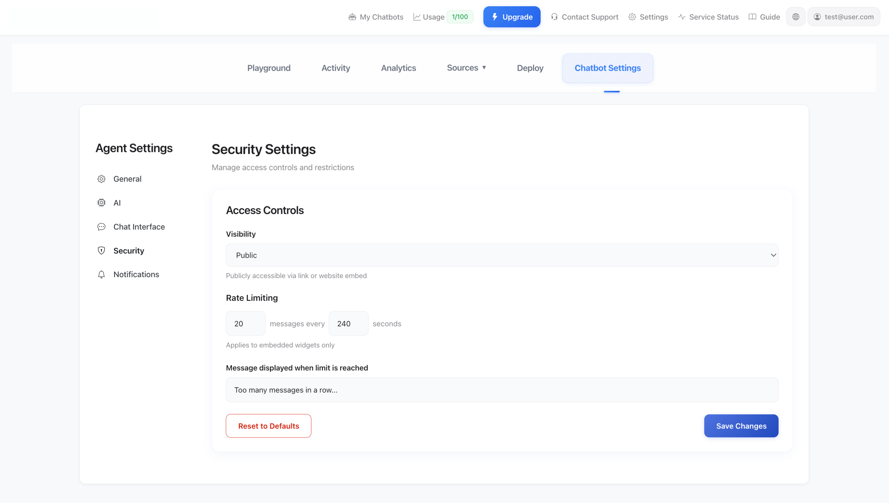 Paramètres de sécurité
