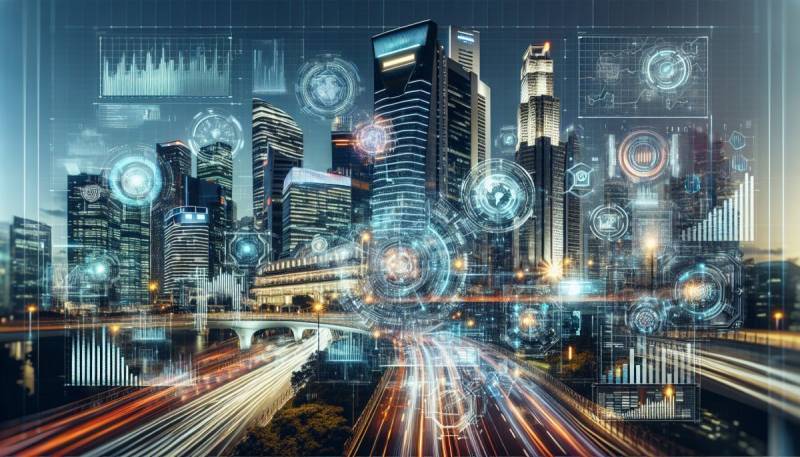 IA analysant les données boursières sur une interface numérique futuriste